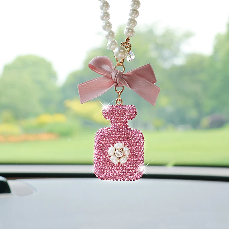 Creative Bowknot Perfume Bottle Car Hanging Ornament Exquisite Car Rearview Mirror Hanging Accessory Gift Decoration