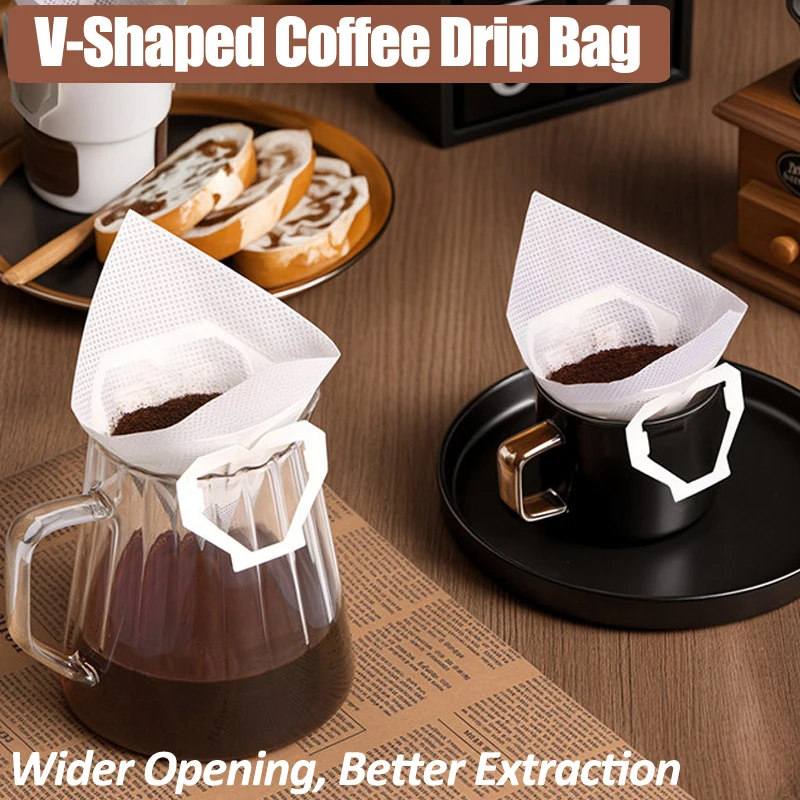 Bolsas de Filtro de Café Portátiles en Forma de V, de Papel, Grado Alimenticio, con Orejas Colgantes, Desechables, para Verter sobre el Café