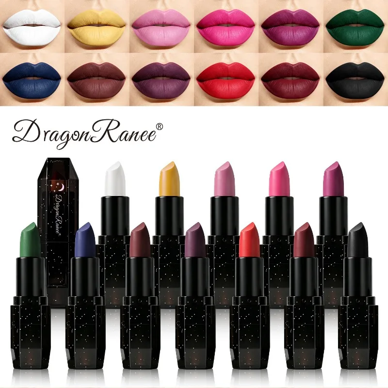 12 Colors Matte Gothic Lipstick Waterproof Long Lasting Vampire Black Bold Pigment  Lip Gloss for Halloween Cosplay Stage Makeup