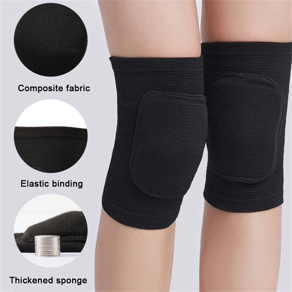 1 Pair Black Knee Pad Anti-Slip Sponge Knee Brace Breathable Protective Gear Set for Skating Basketball Sports Dance
