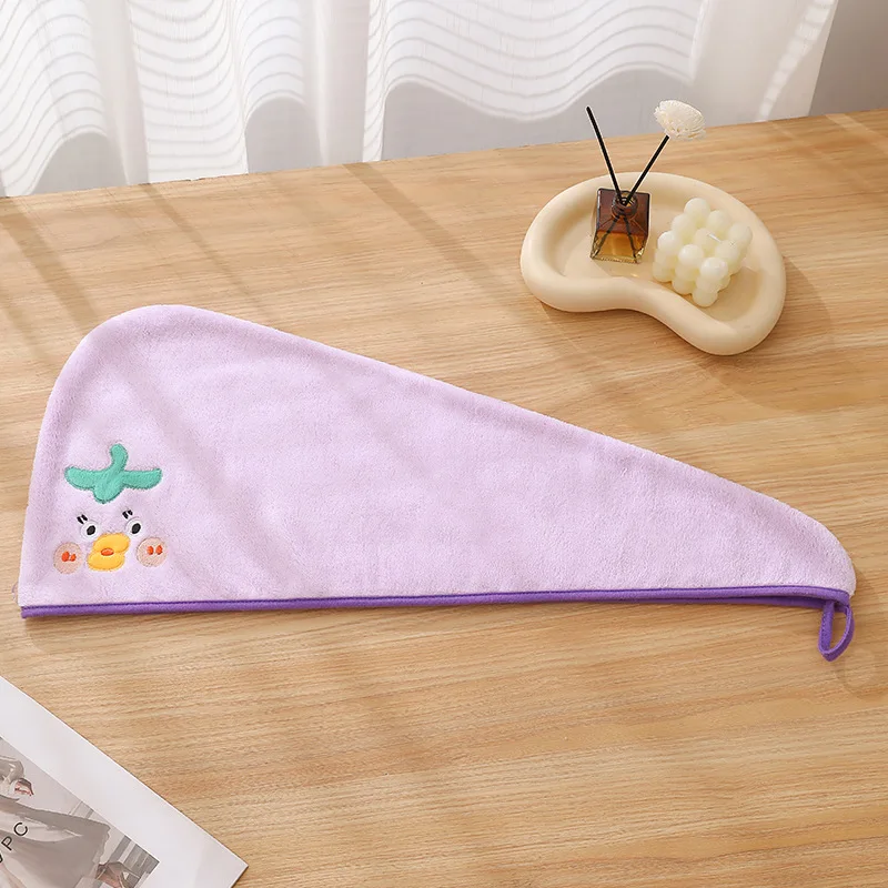 1 Cartoonachtige schattige driehoekige haardroogkap van koraalfleece, verkrijgbaar in vier kleuren (geel, paars, lichtbruin, roze), absorberend en sneldrogend, verdikt, haardrooghanddoek, geschikt