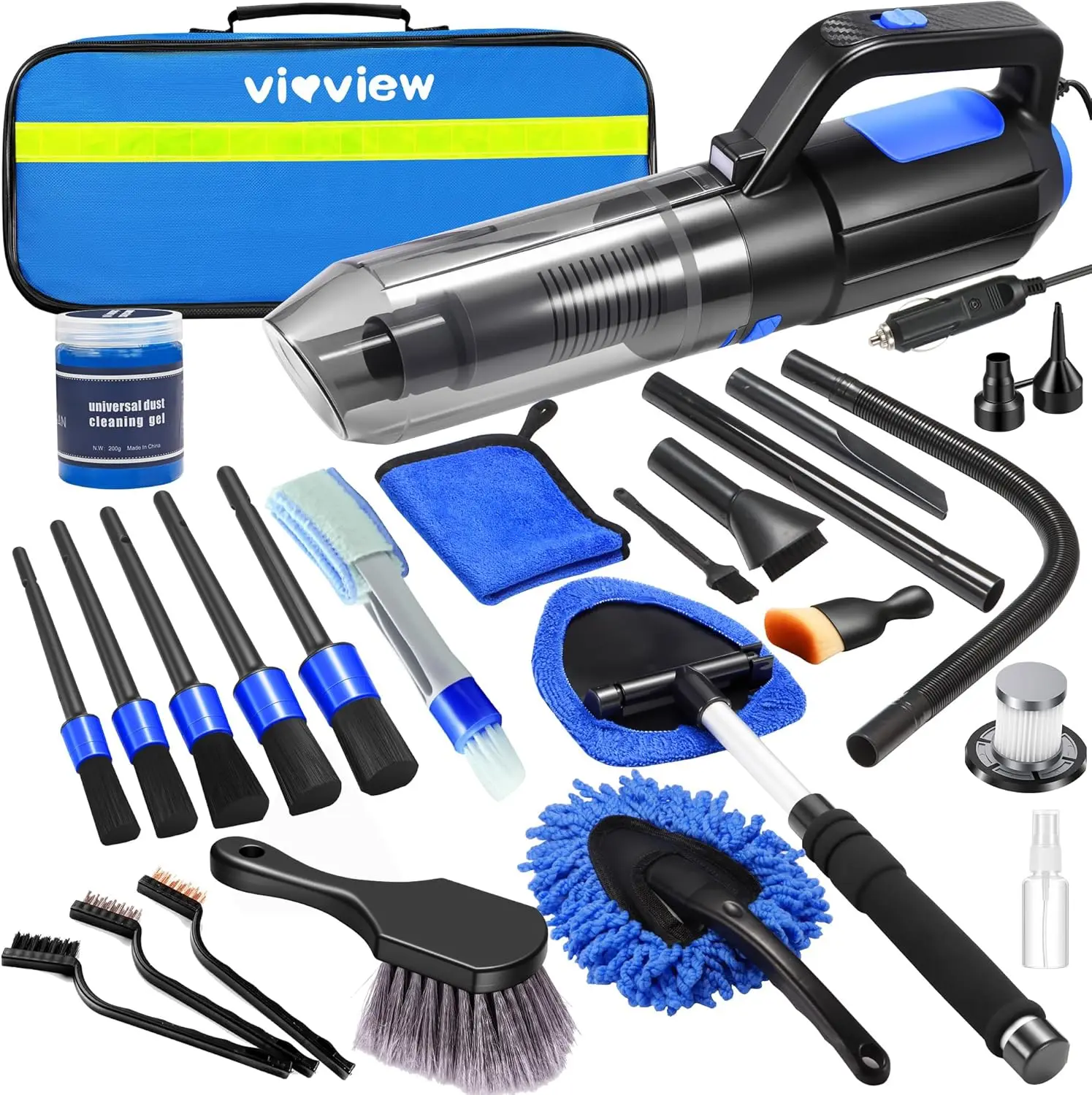 

25pcs Car Cleaning Kit with Handheld Vacuum, Windshield Cleaner, Brushes & Gel