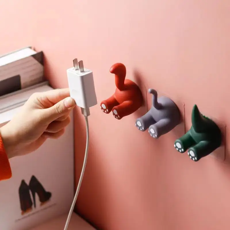 Wall Mounted Toothbrush Holders Multi-Purpose Animal Tail Hooks Cute Kitchen Bathroom Storage Rack Cable Holder Organizer