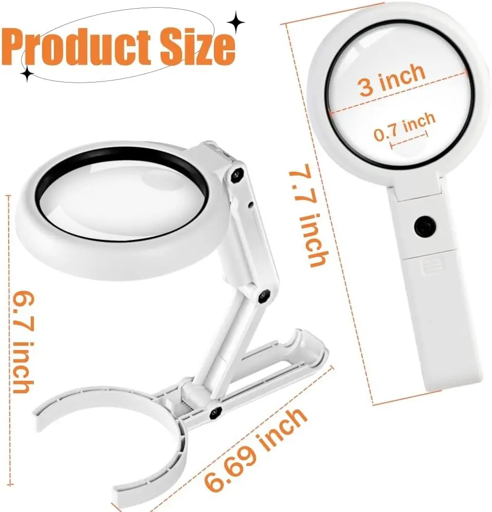 11x 5x Magnifying Glass With Light And Stand Foldable Handheld Desk Magnifier Dimmable For Close Work Macular Seniors Reading