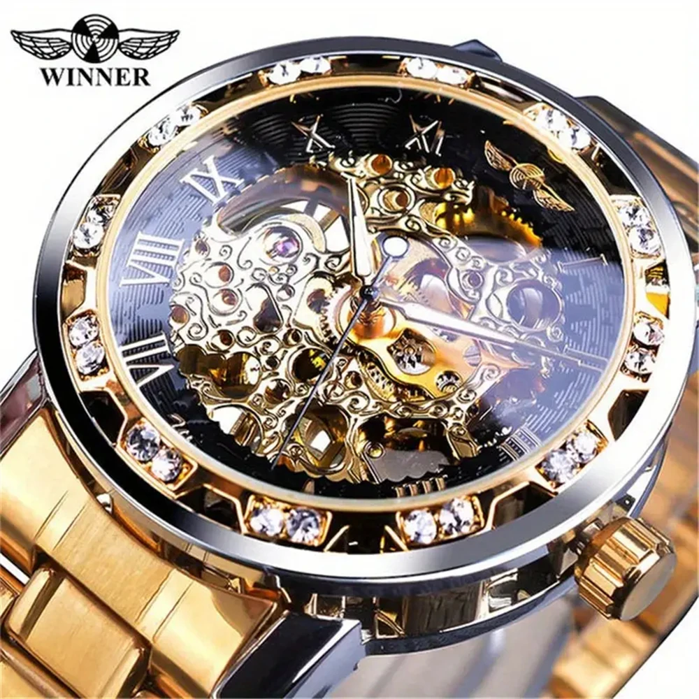 A Stylish Men's Watch with a Skeleton Design, Mechanical Movement, Stainless Steel Strap, Round Alloy Case, Elegant Business Casual Timepiece, Ideal as a Gift for Husband or Boyfriend
