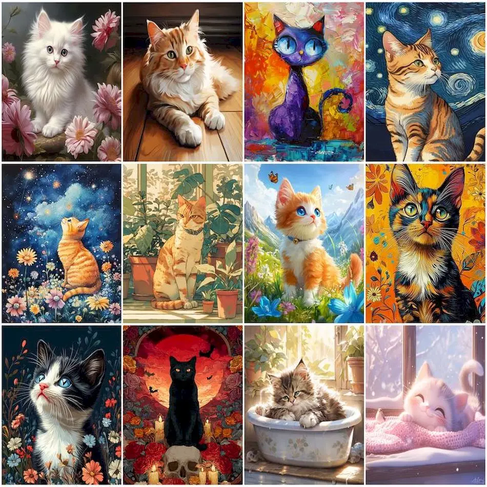 

RUOPOTY Painting By Numbers New Drawing Picture Color Markers Animals cats Canvas Digital Oil Paintings Adult Coloring Wall Art