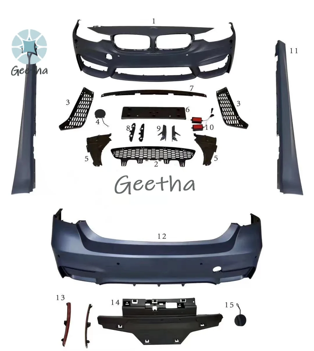 

F30 M3 Bodykit Front Bumper Rear Bumper Side Skirts for BMW 3 Series F30 F35 2013-2019 Upgrade to M3 Look