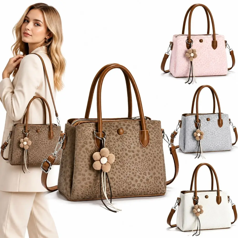 PU Leopard Print Shoulder Bag Large Capacity with Pendant Crossbody Bag Textured Look Multi Layer Women's Handbag