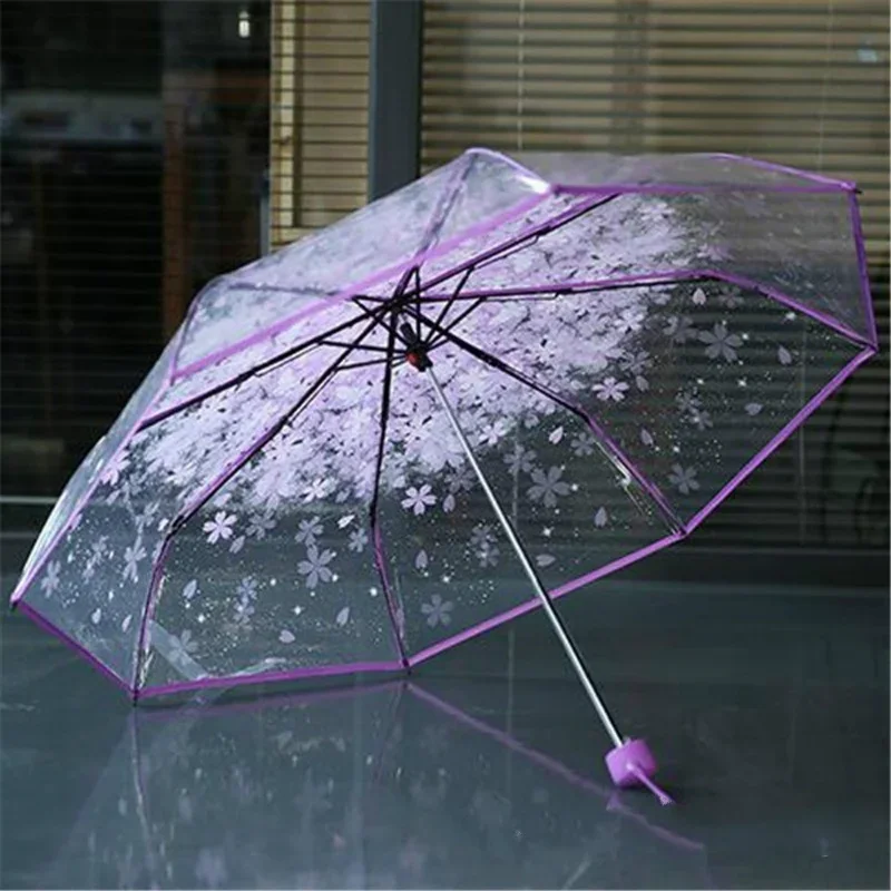 Romantic Transparent Clear Flowers Bubble Dome Cute Designer Goth Umbrella for Wind Heavy Rain Women Sun Umbrella