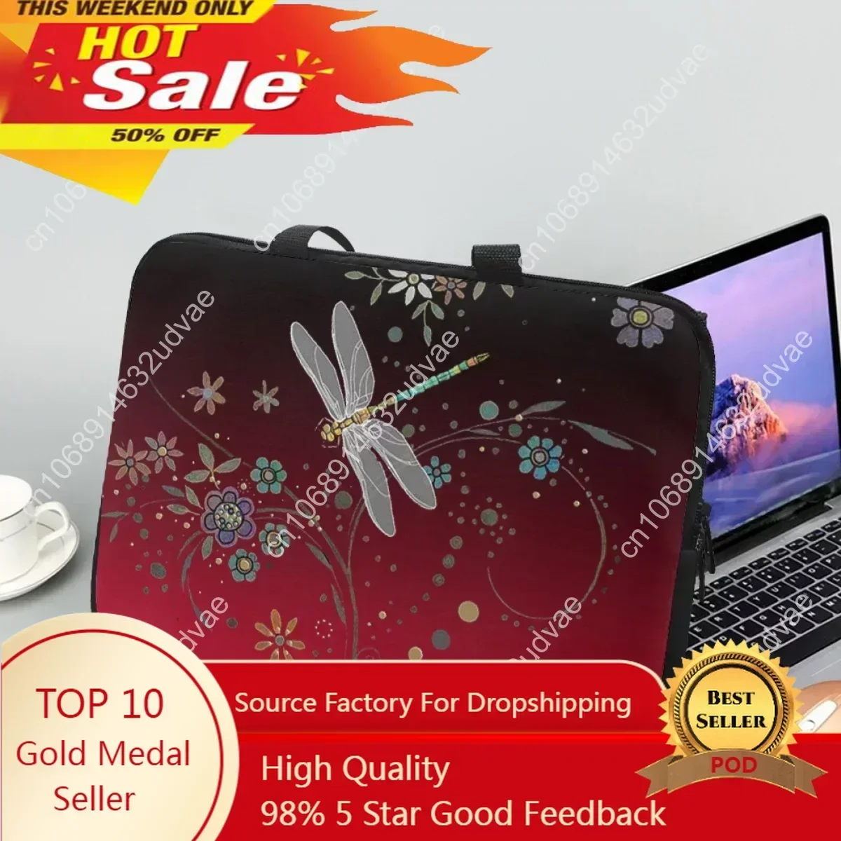 Vintage Dragonfly Flower Print Portable Laptop Bag Sleeve Case Shoulder Bag Notebook Pouch For 10 12 13 15 17Inch PC Handbag New