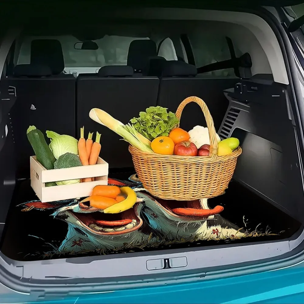 1pc, Fun Cartoon Double Cow Design Printed Trunk Mat, Soft, Durable, Machine Washable Cargo Mat, Protects The Trunk Of A New Car