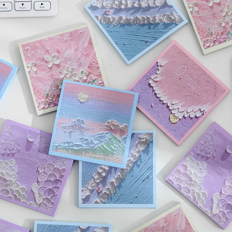 50/60 folhas pintura a óleo paisagem papel de escrita pegajoso bloco de notas mensagens avisos decorativos bloco de notas artigos de papelaria suprimentos