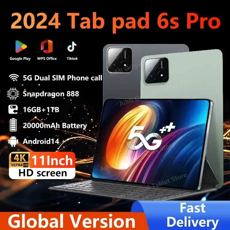 

Xioam Global Version Originali Pad 6S Pro Tablet 11inch HD 4K Android 14 16GB+1T 20000mAh 5G Dual SIM Bluetooth WiFi GPS Tablet