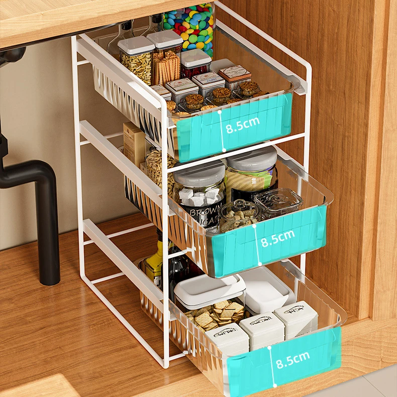 Kitchen Storage Rack Floor To Floor Under Sink Storage Rack Household Layered Cabinet Rack Multifunctional Pull Out Sink Storage