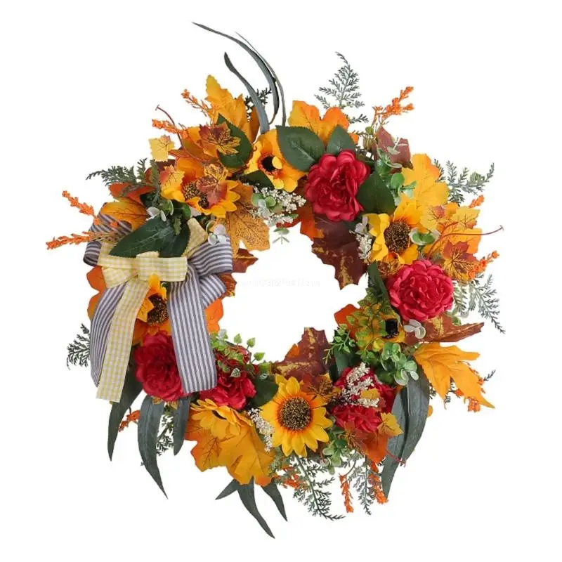 

Elegant Thanksgiving Maple Leaf and Door Wreath for Home Decor Dropship