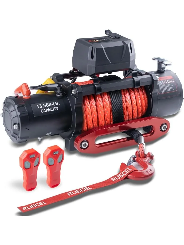 

WINCH 13500 фунтов Водонепроницаемая электрическая лебедка для грузовика 12 В Лебедка для джипа из синтетического троса с Hawse Fairlead, проводной ручкой и 2 проводами