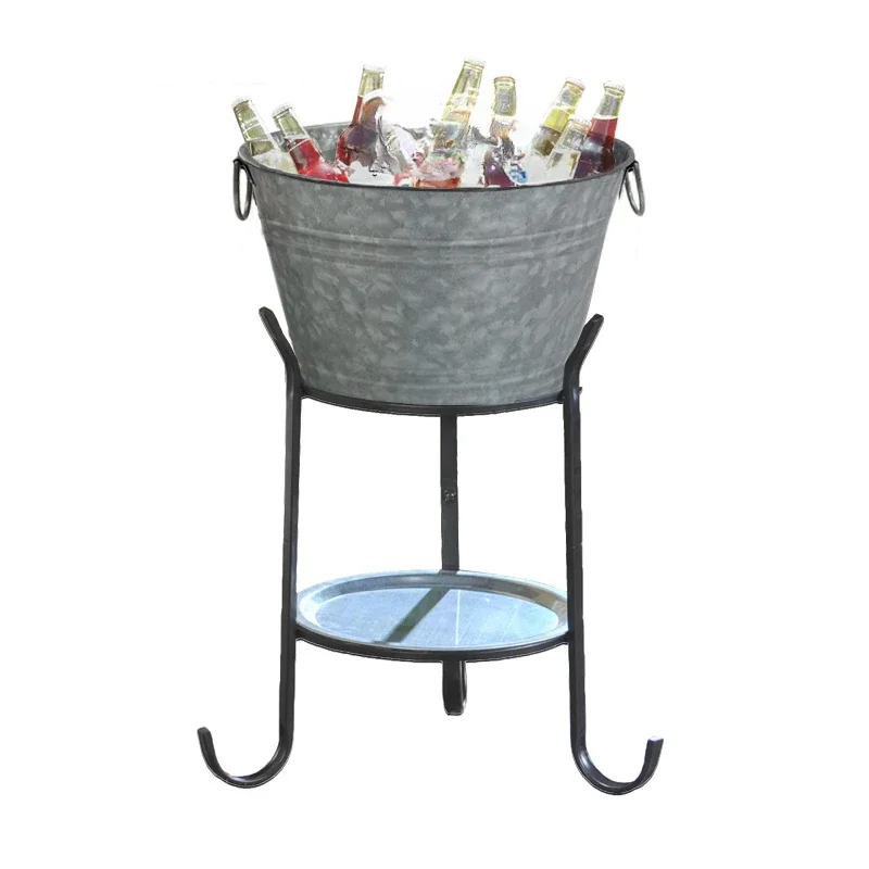 

European Style Champagne Ice Bucket with Rack Outdoor Household Barbecue Red Grape Beer Metal Ice Bucket Rack
