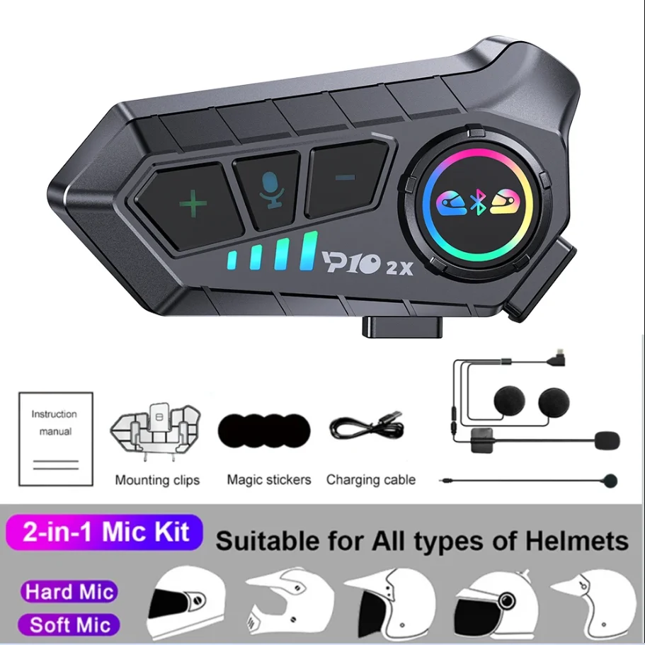 Kebidumei YP10 2X Draadloze Bluetooth5.3 Motorhelm Intercom Headset Waterdicht 300m Intercomunicador Luidspreker Oortelefoon