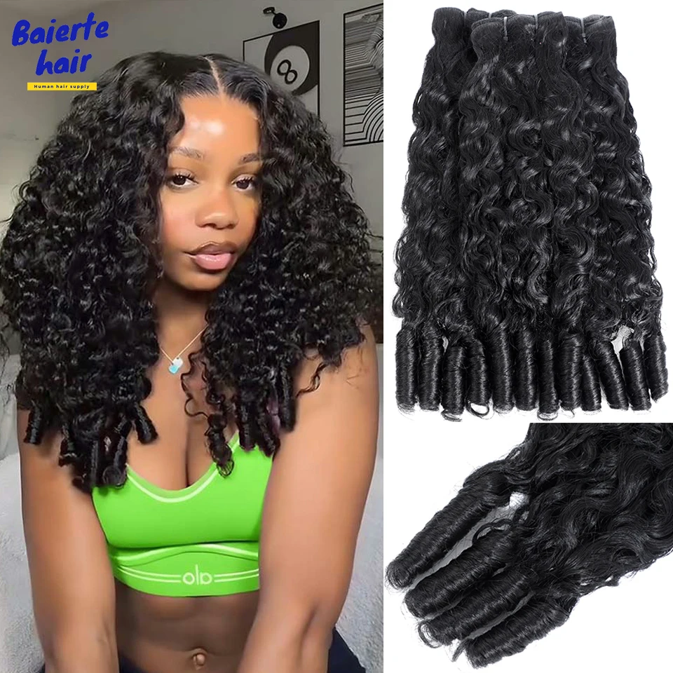 Burmese Curly Bundles Human Hair with Spiral End 15A Unprocessed Virgin Hair Quick Weave for Women Burmese Pixie Curls Human Hair Extensions Brazilian Raw 1/3/4 Bundles Pixie Curly Bundles Human Hair Ocean Spiral Curly Double Weft Hair Extension 14-24Inch