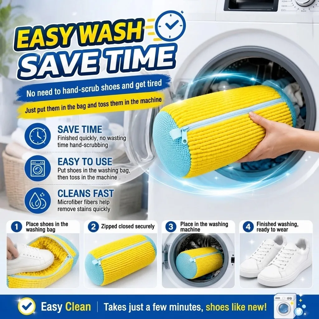 Fluffy Fiber 360 ° Surround Cleaning Shoe Washing Bag - Reusable Durable Machine-Washable Shoe Bag With Zipper Closure(1Pcs) image 6