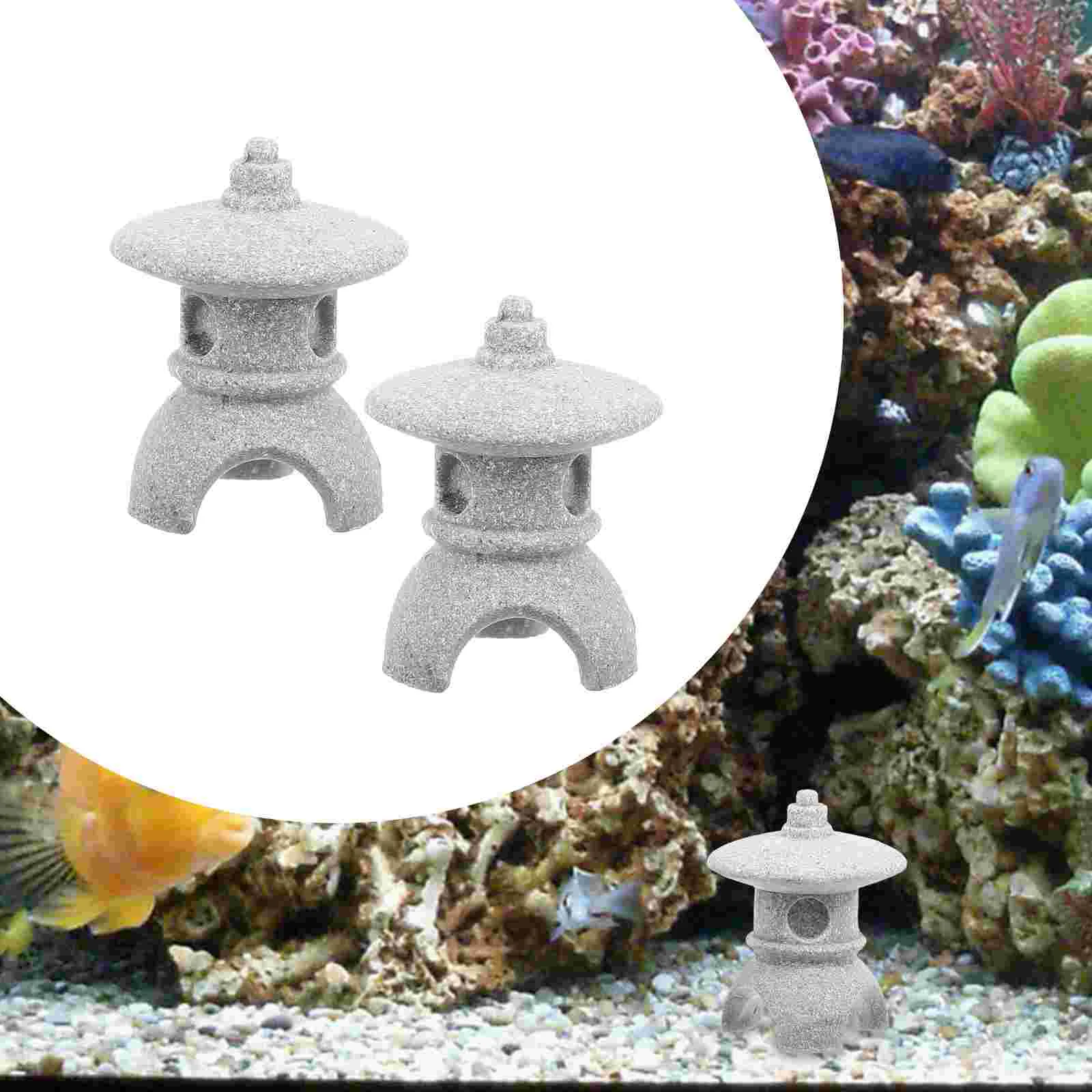 

2 Pcs Miniature Micro Landscape Decoration Fairy Figurines Tiny Pagoda Small Garden Gazebo