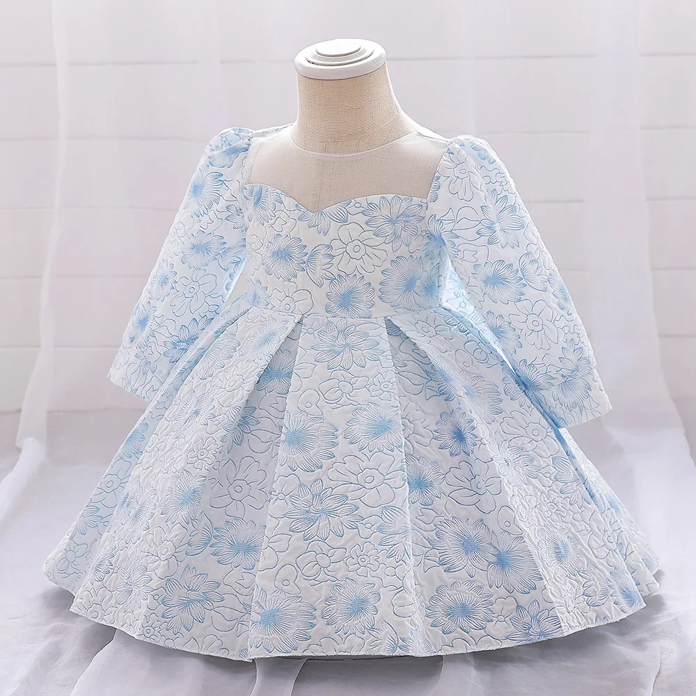 Toddler Flower Baby Girls Party Dress Long Sleeve Bow 1st Birthday Princess Kids Dresses for Girl Wedding Bridemaid Prom Vestido