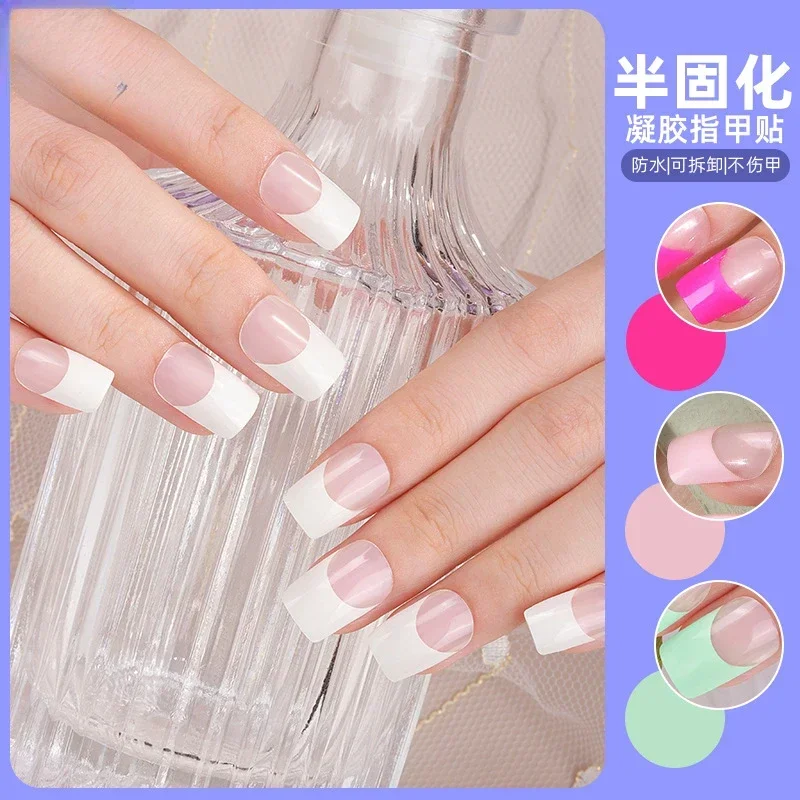 20 Strips Semi Cured Gel Nail Stickers Set for UV Lamp Full Cover French Colorful Manicure DIY Women Fashion Nail Art Decoration