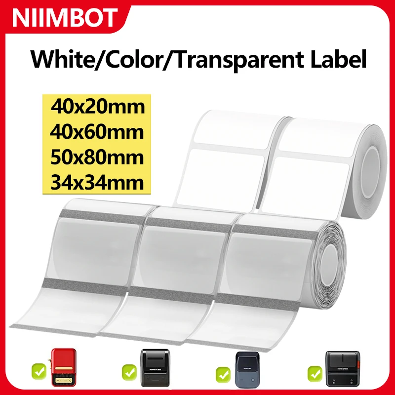 Niimbot B1 White/Color/Transparent Thermal Label 20-50mm Waterproof UV Paper Self-adhesive Sticker For DIY Gift Tags Label Maker