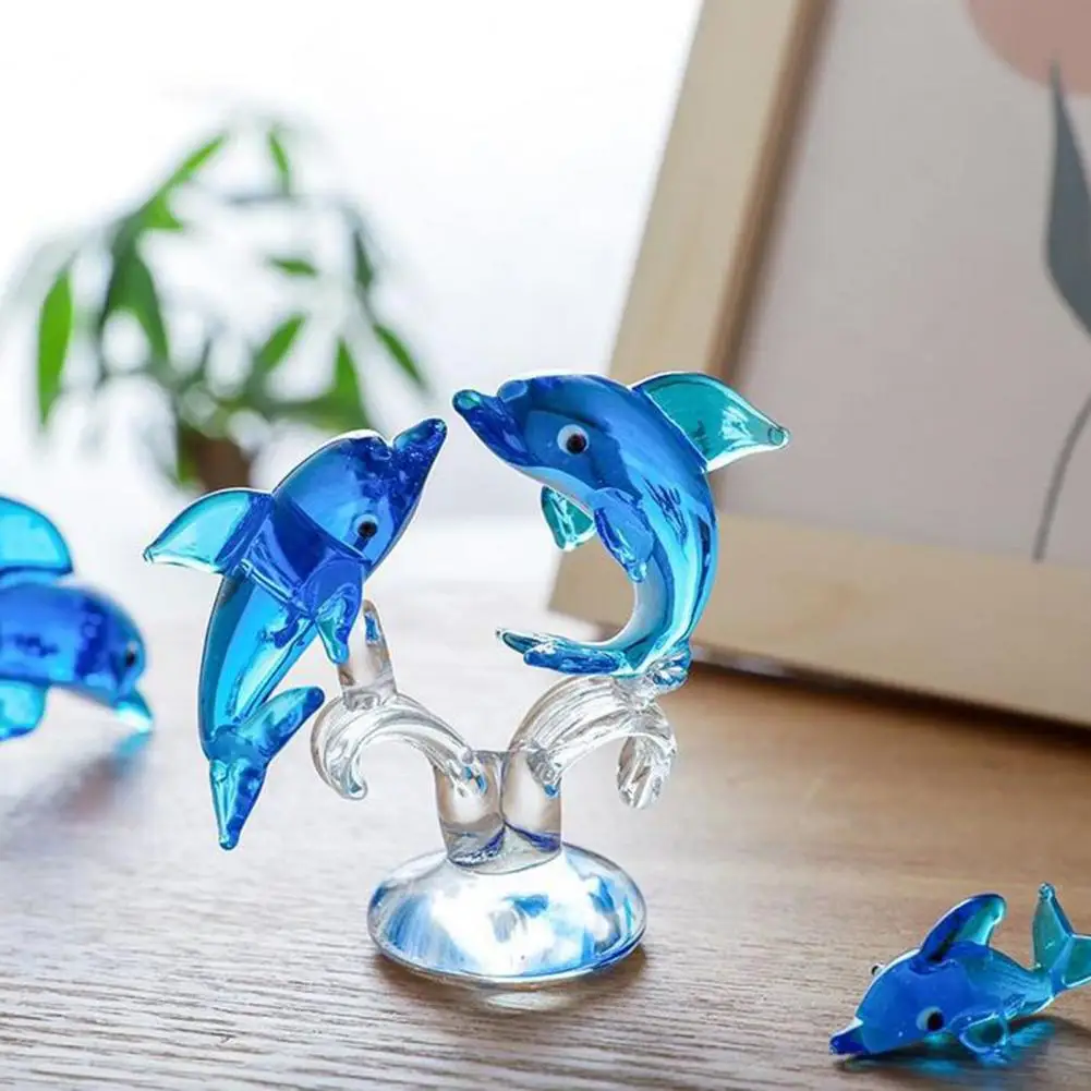 Dolphin Statue Glass Figurine Cute Dolphin Desktop Home Decoration Glass Craft Collection Animal Miniature Table Ornaments Gift