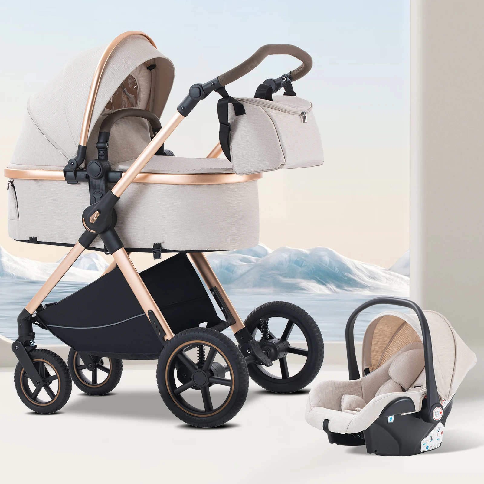 Poussette Multifonctionnelle 3 en 1 pour Bébé, Siège de Sécurité Portable aluminium,  Norme Européenne, Livraison Gratuite