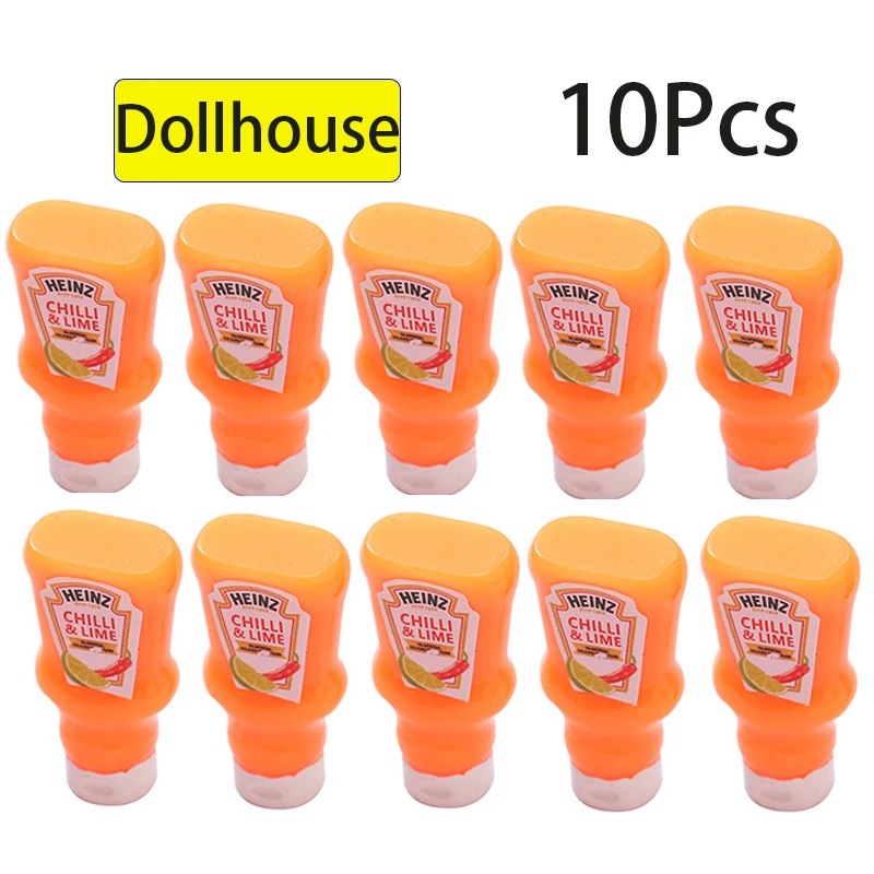 10Pcs Dollhouse Miniature Strawberry Sauce Jam Jar Kitchen Food Accessories Mini Ketchup Pretend Play Food