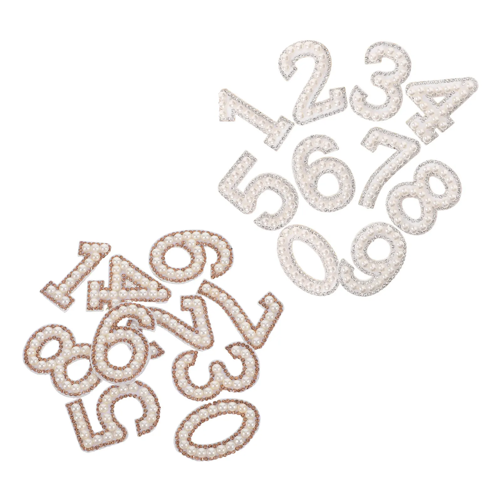 

20Pcs Pearl Rhinestone Iron on Patches Glitter Number Appliques for Cotton Linen Polyester Garments Personalization