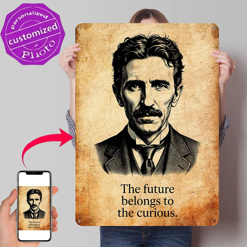 Nikola Tesla Quote Personalized 3D Textured Metal Poster Wall Art Tinplate Sign for Decor Living Room Decoration Man Wand Deko