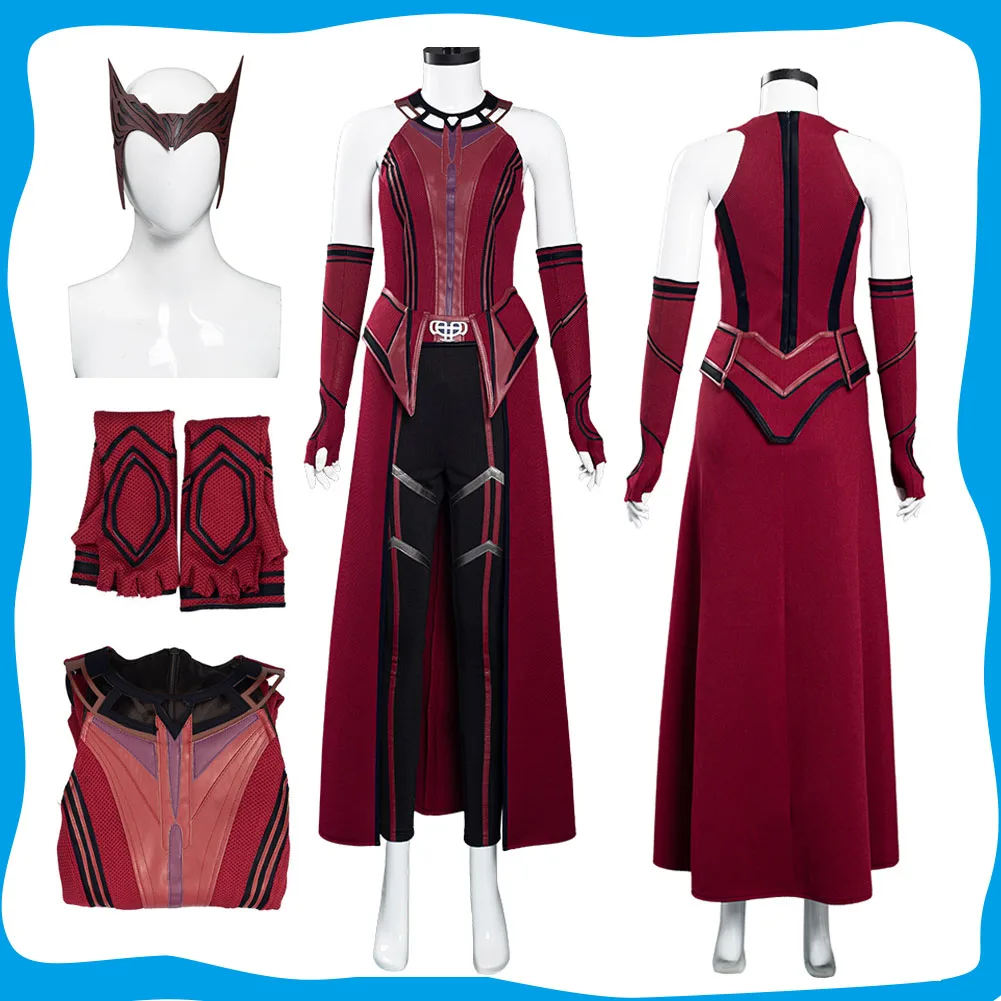

Women Scarlet Witch Cosplay Fantasy Red Gloves Coat Mask Set Costume Outfits for Adult Female Roleplay Halloween Carnival Suit