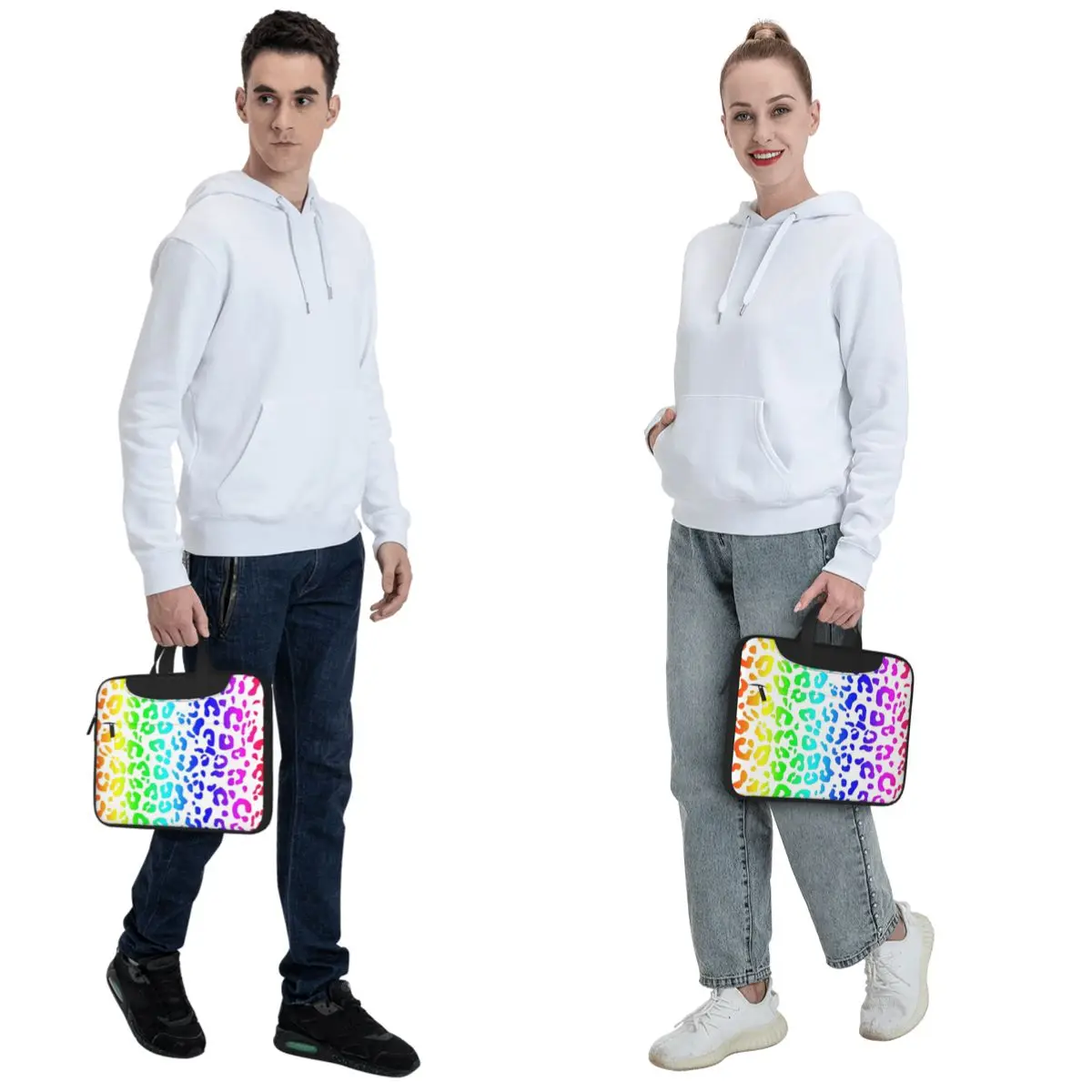 Rainbow And White Spots Leopard Print Crossbody Laptop Bag Case Computer Bag Resistant Protective Notebook Pouch for Lenovo