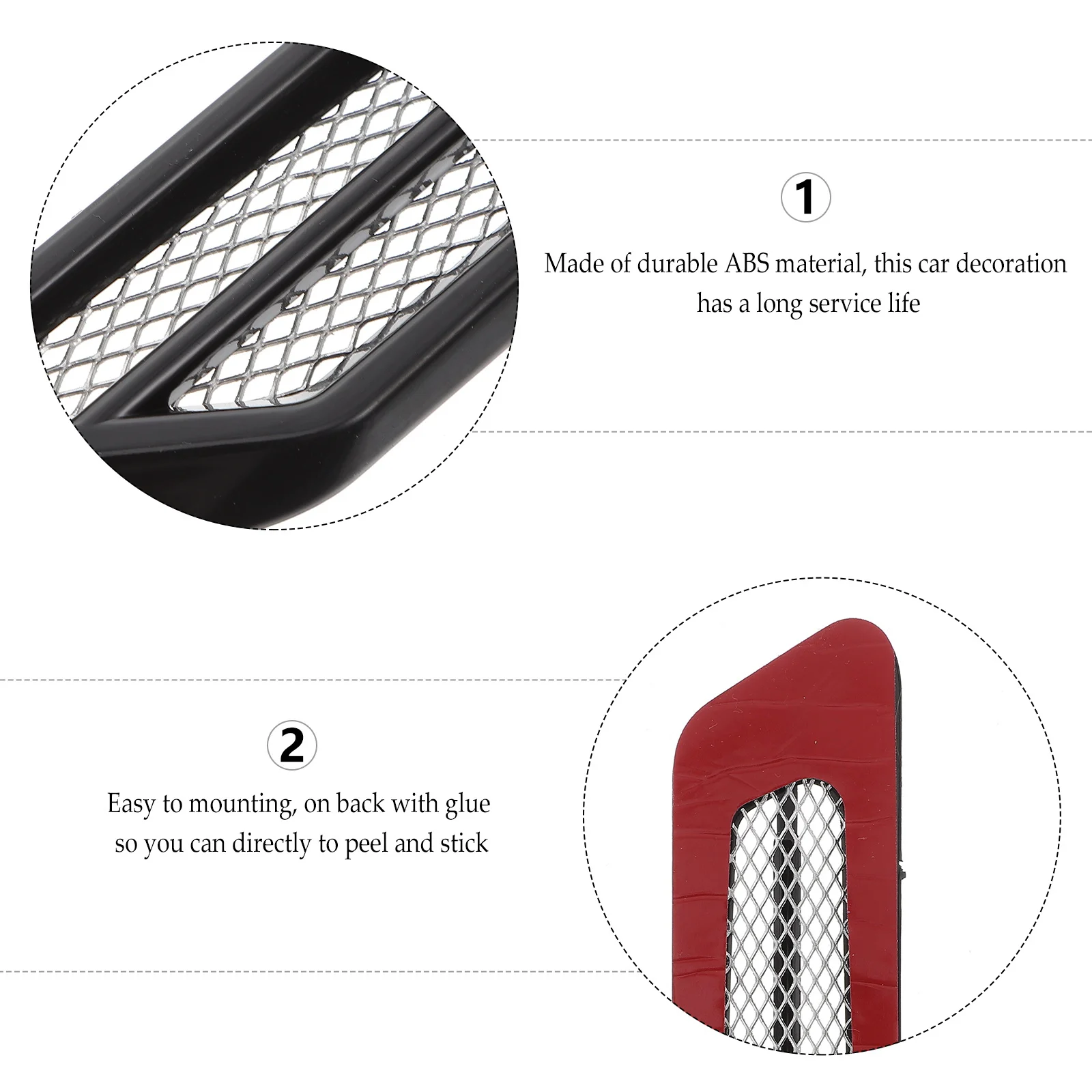 

1Pair Air Flow Vent Decoration Shark Gill Style Car Side Sticker Strong Adhesive No Damage Car Body Decor Auto Side Vent Decal