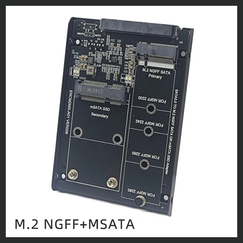 SSD Case Enclosure M2 SATA + MSATA To SATA3.0 6Gb Adapter Riser Card Board With Metal Socket Support M.2 SATA SSD