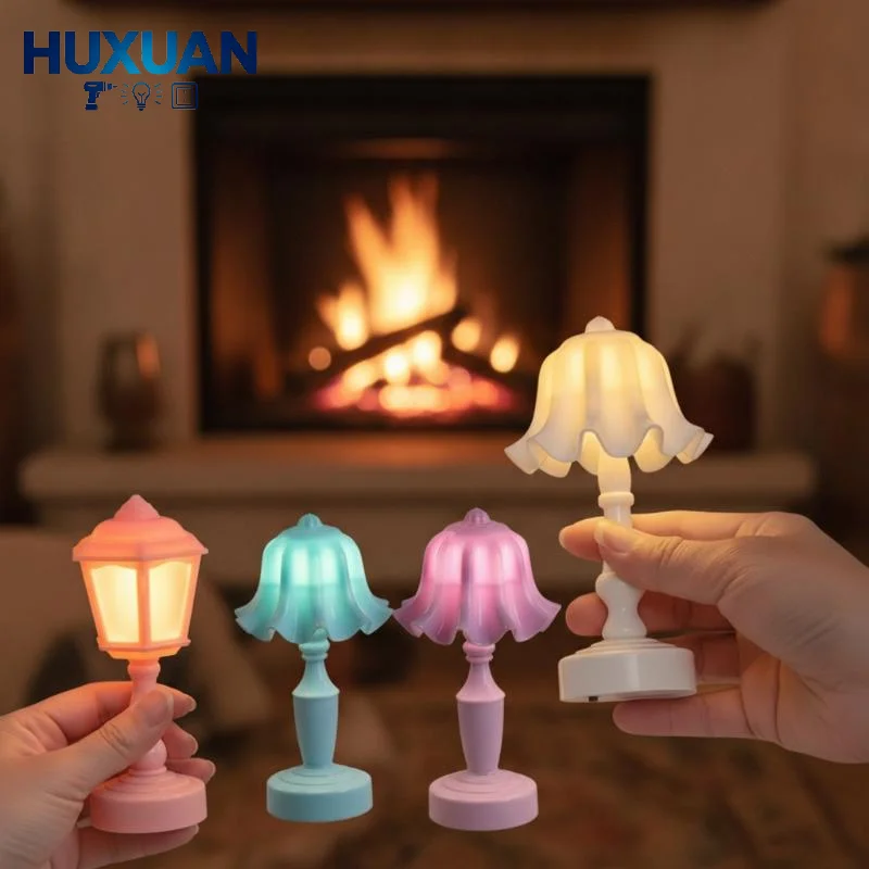 1Pc Mini Retro LED Flower Desk Lamp, Lily Of The Valley Lotus Night Light Dollhouse Simulated Furniture Decor Toy