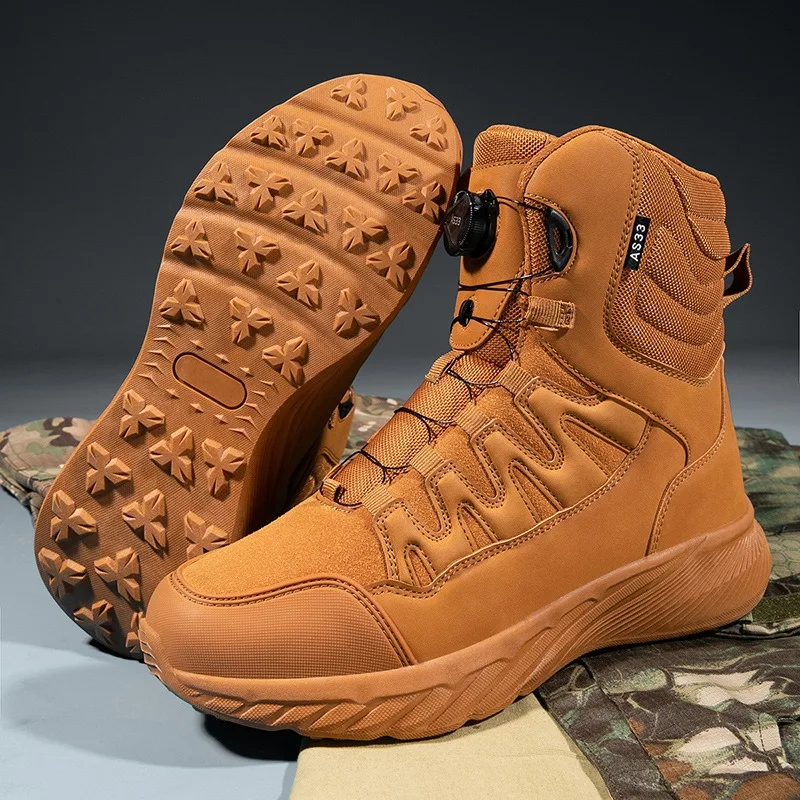 

High-quality men's high-top leather boots, breathable desert combat men's boots, outdoor shoes, anti-slip hiking ankle boots