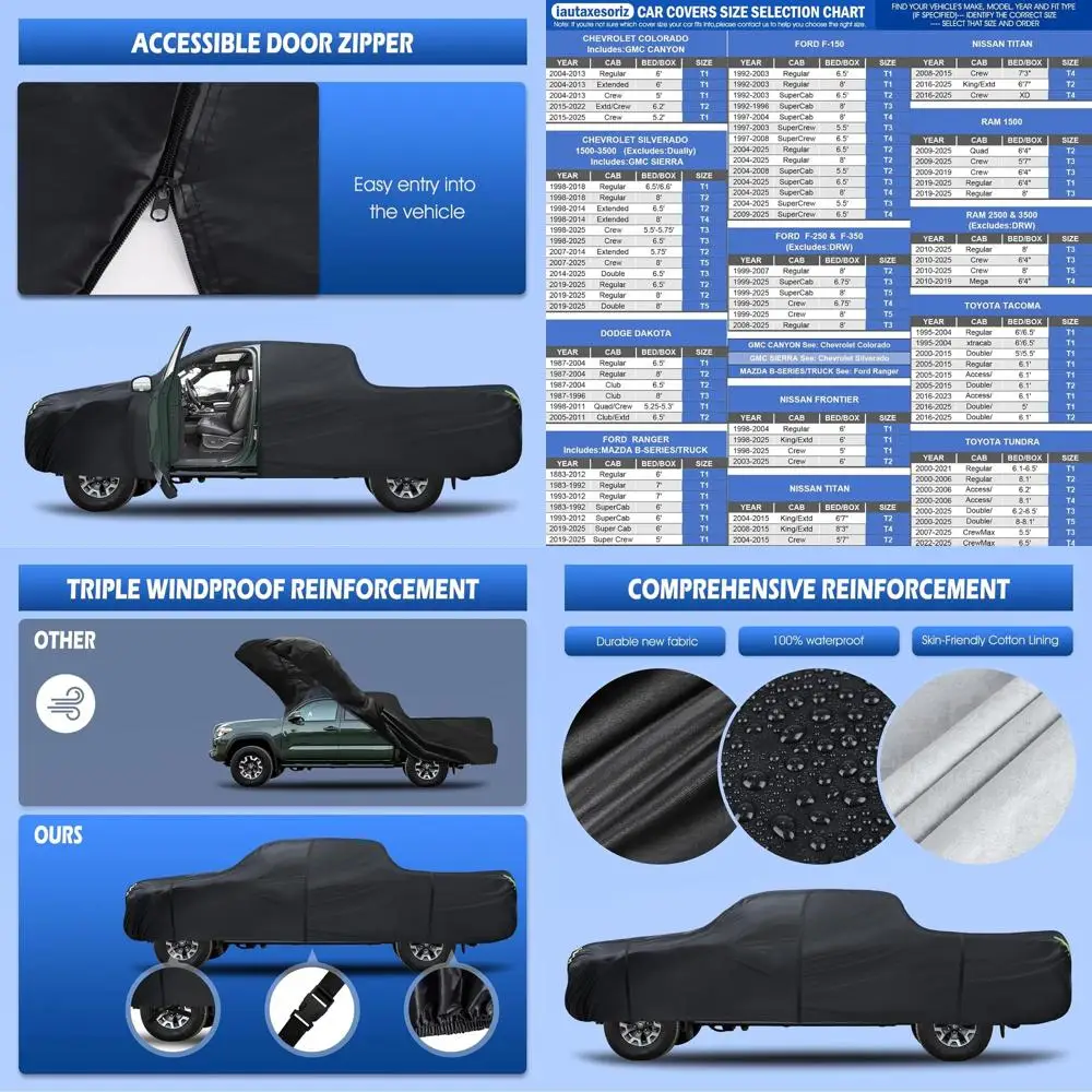 

All-Weather Waterproof 6-Layer Truck Cover for Ford Ranger, Toyota Tacoma, Colorado, Nissan Frontier (Fit Trucks up to 220)