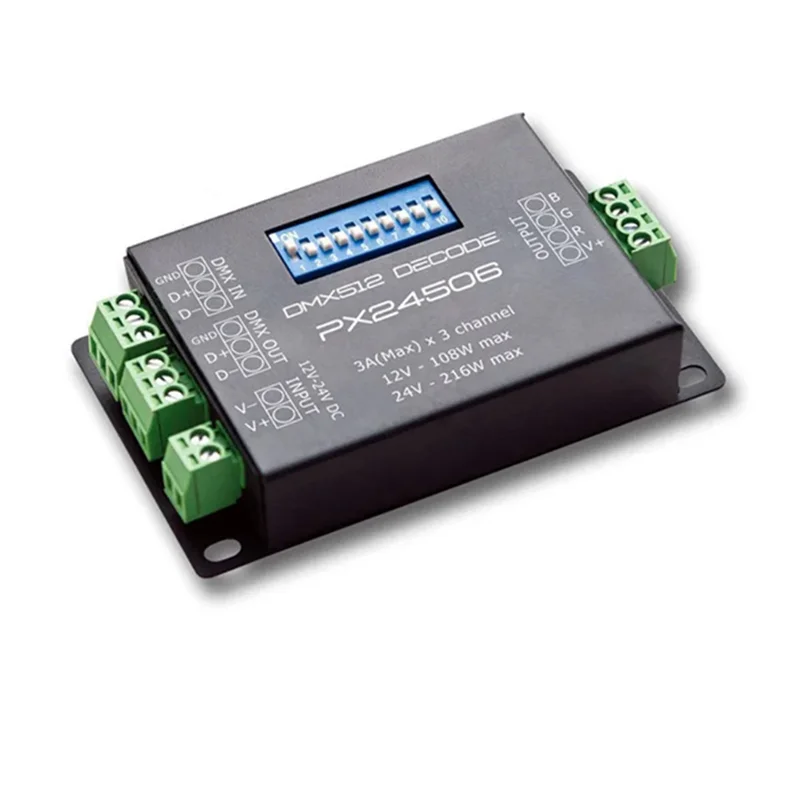 Controlador Led FULL-2X PX24506, decodificador Led DMX 512, controlador decodificador 9A DMX 512, amplificador 12V 24V RGB, tira de luces LED