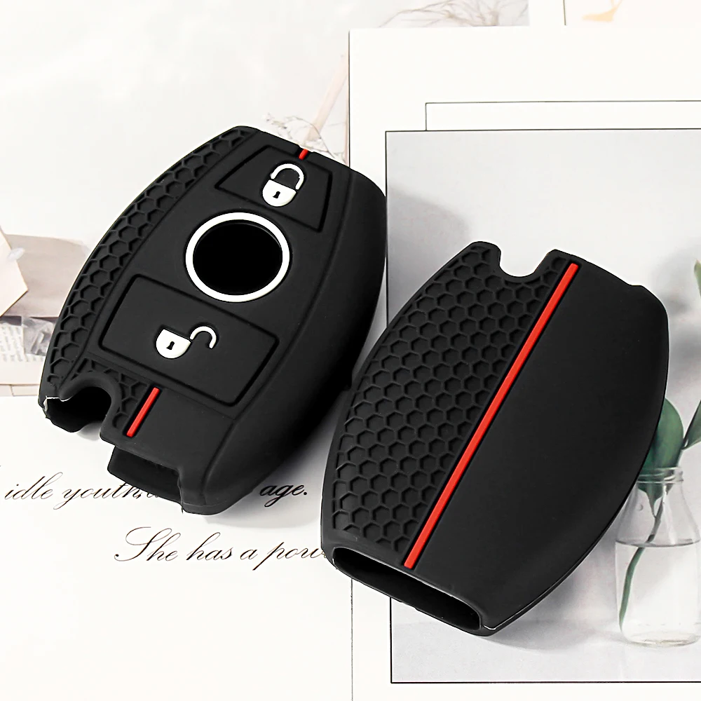

KEYYOU For Mercedes Benz W204 W205 W212 W213 W176 W177 W219 A B C E S Class GLC CLA AMG Silicone Keychain Car Key Case Cover