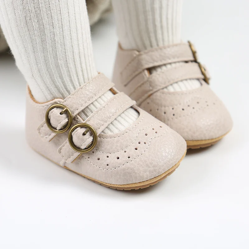 New Baby Leather Shoes Retro Baby Girl Dress Princess Shoes Anti-slip Rubber Sole Newborns First Walkers Toddler Shoes