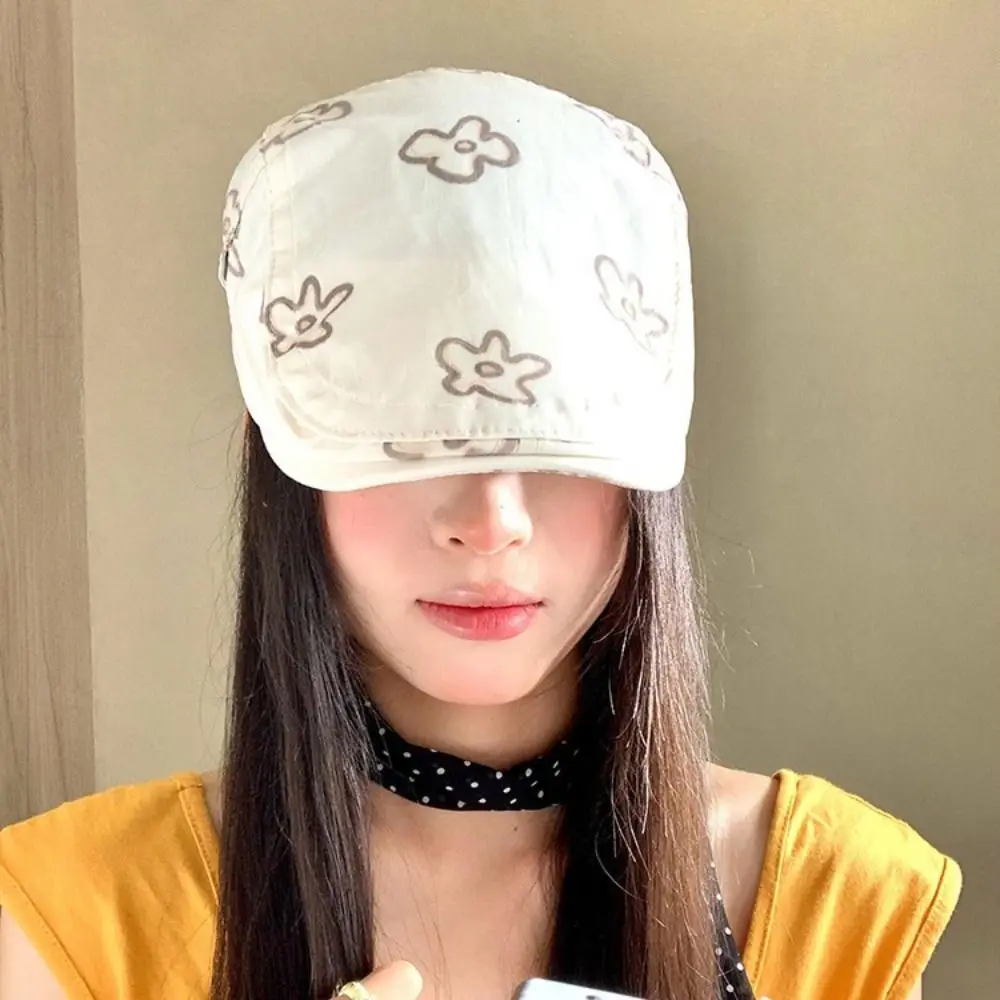 

Newsboy Cap Sweet Flower Beret British Style Cartoon Octagonal Hat Casual Artist Hat Y2k Painter Hat Outdoor