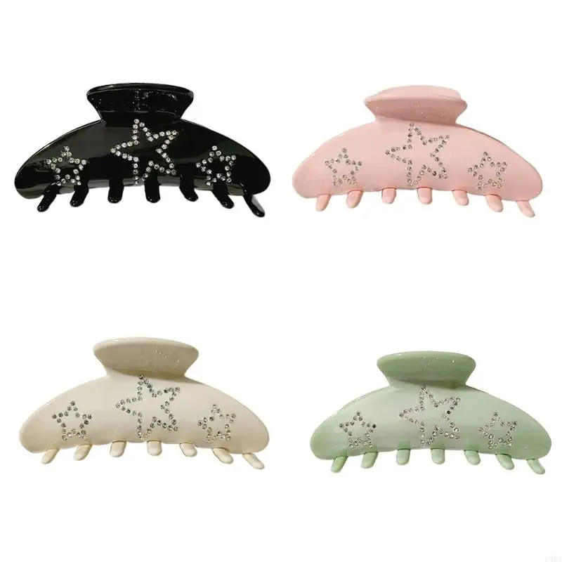 

P88A Acetate Hair Clip Shiny Rhinestones Star Hair Claw Clamps Decorative Headwear Large Hair Catch Jaw Clip Barrettes