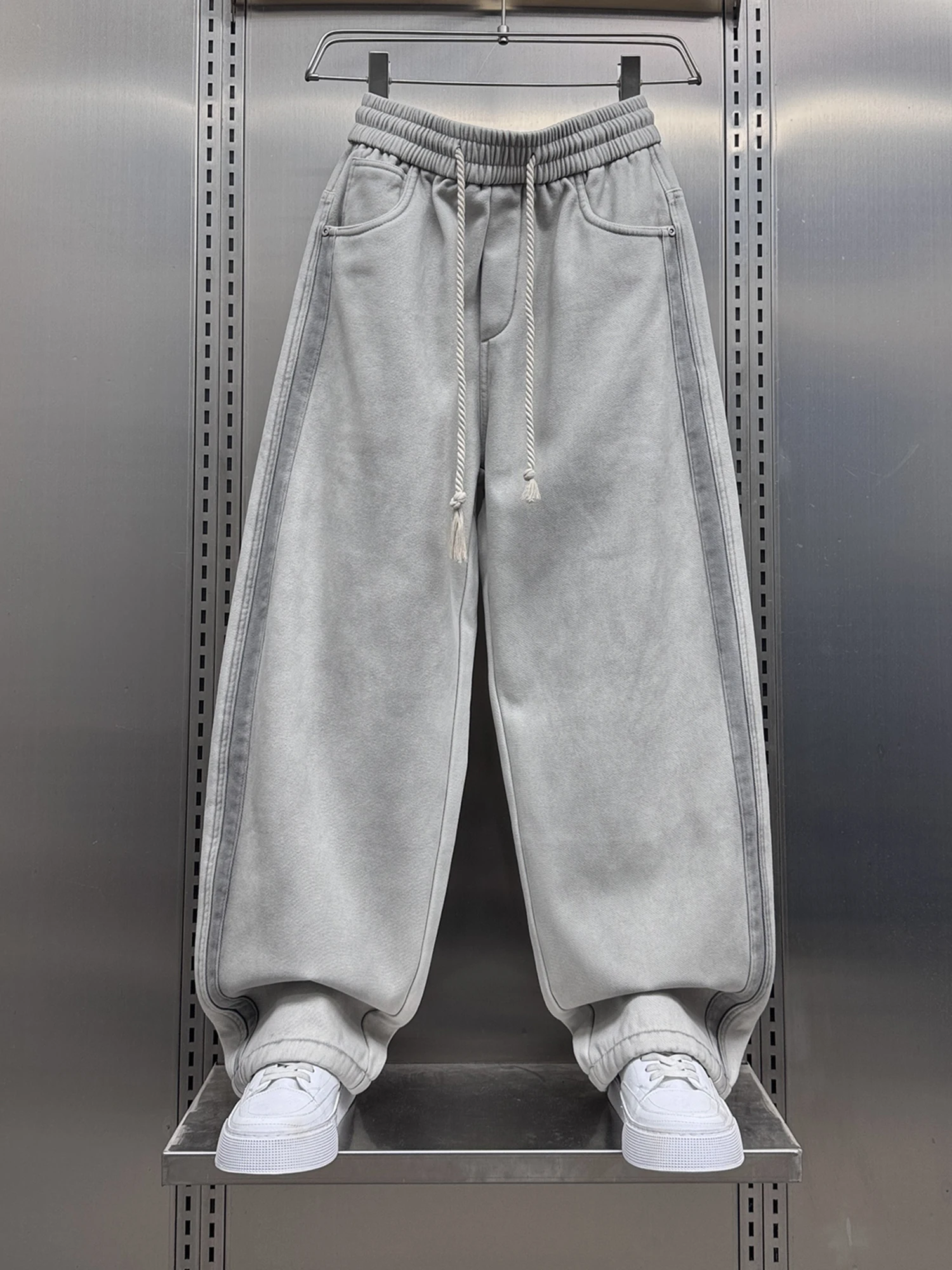 

Осенне-зимние модные американские брендовые повседневные брюки с флисовой подкладкой, мужские свободные брюки с эластичной резинкой на талии, вельветовые брюки прямого кроя