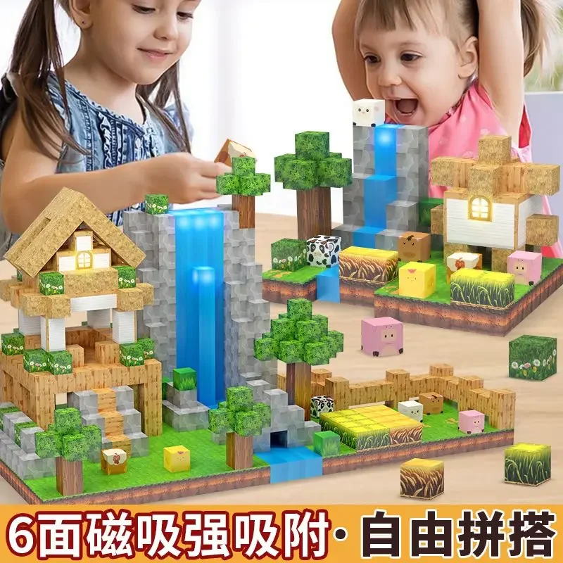 Blocs de construction magnétiques Cube du monde aimant monde avec elfe léger hôtel croix sifflet Redstone bataille ferme Architecture jouet cadeau