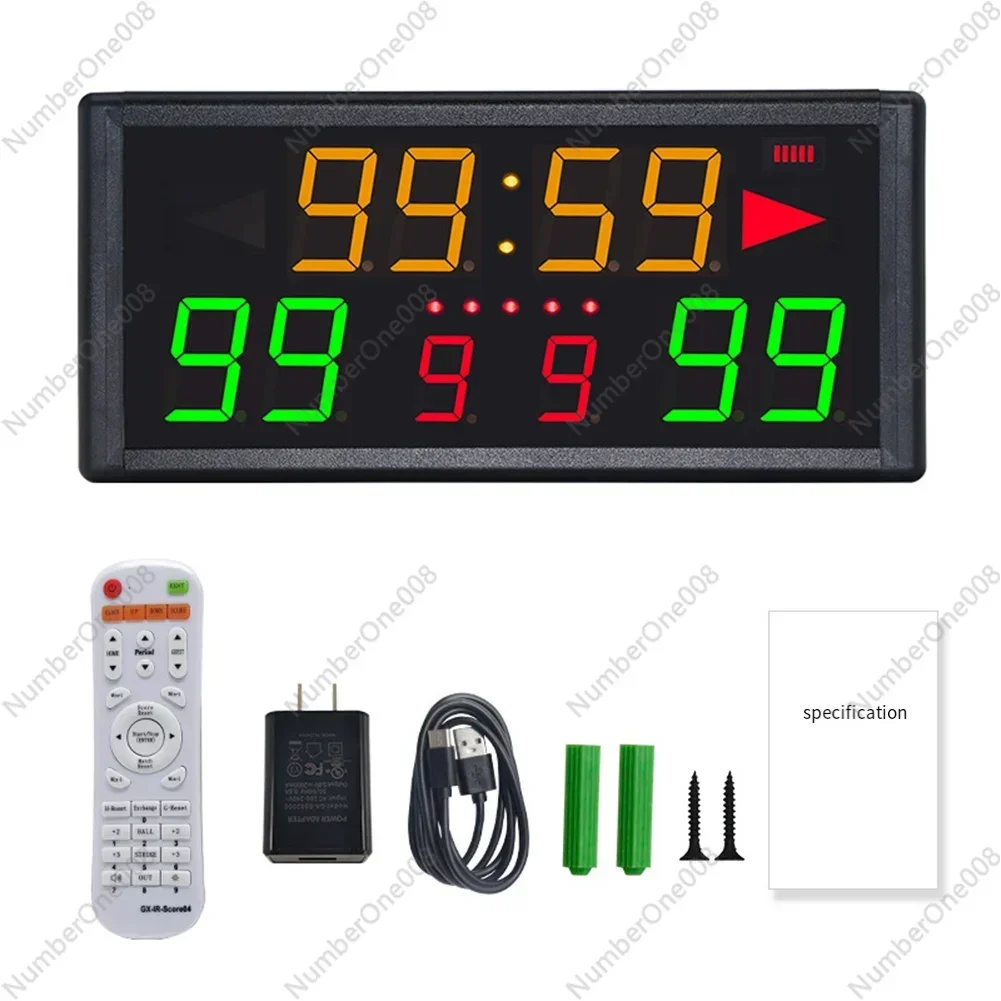 Countdown Scoreboard 2.4G Remote Control with Power Adapter 5V/2A Type-C Charging Three Luminous Colors for Table Tennis