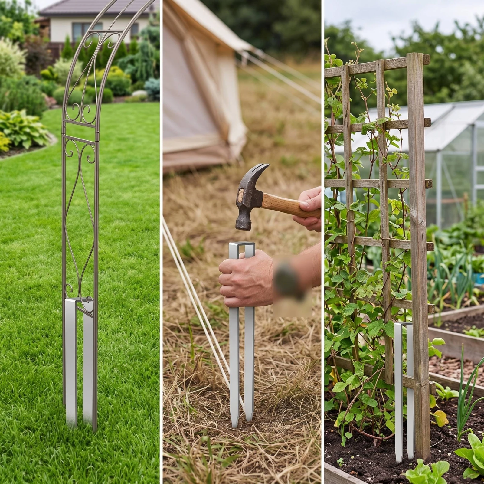 4 Pieces U-Shaped Ground Anchor Multipurpose Metal Ground Peg Yard Stakes Pointed Garden Stake Rust-Resistant for Gardeners