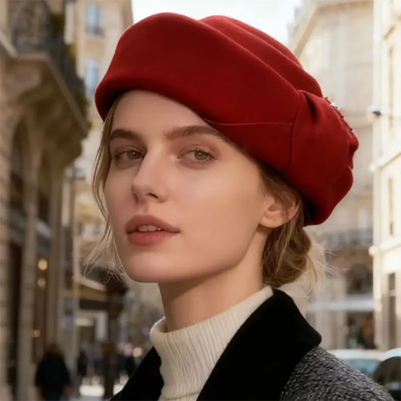 New Classic Wool Felt Beret Women Winter High Quality Felt Hat French Elegance Female Party Dinner Hat Designer Luxury Fedoras